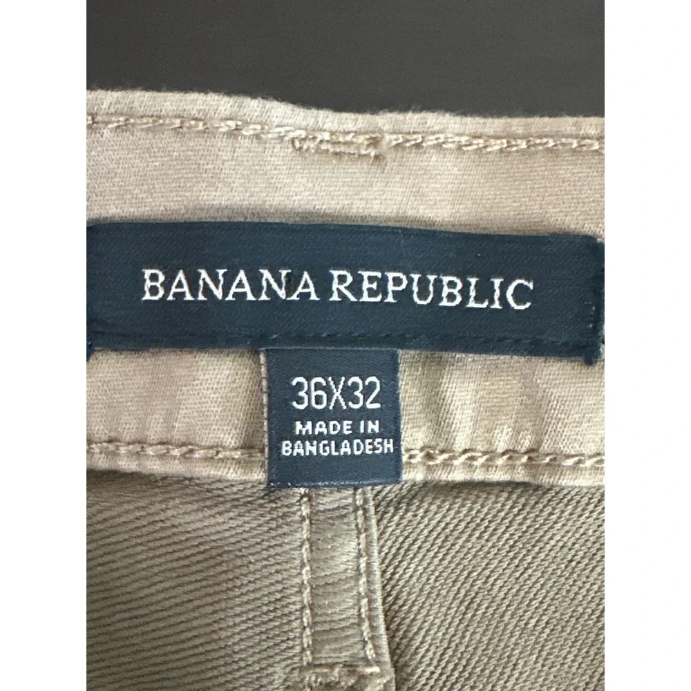 Banana Republic Mens Traveler Pants 36x32 Khaki‎ Tan Slim Five Pocket Stretch